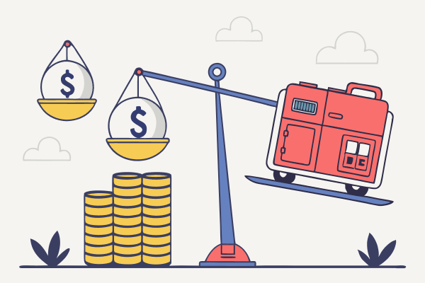 Cost comparison of diesel generator on balance scale