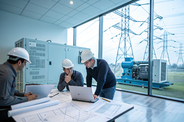 Engineers discussing diesel generator project plans
