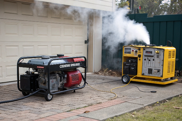 Portable diesel generators emitting smoke