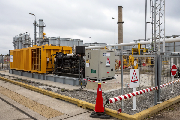 Industrial diesel generator installed at power facility