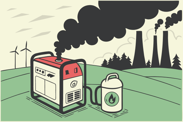 Polluting diesel generator with smoke in industrial setting