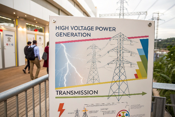 Educational poster showing high voltage transmission