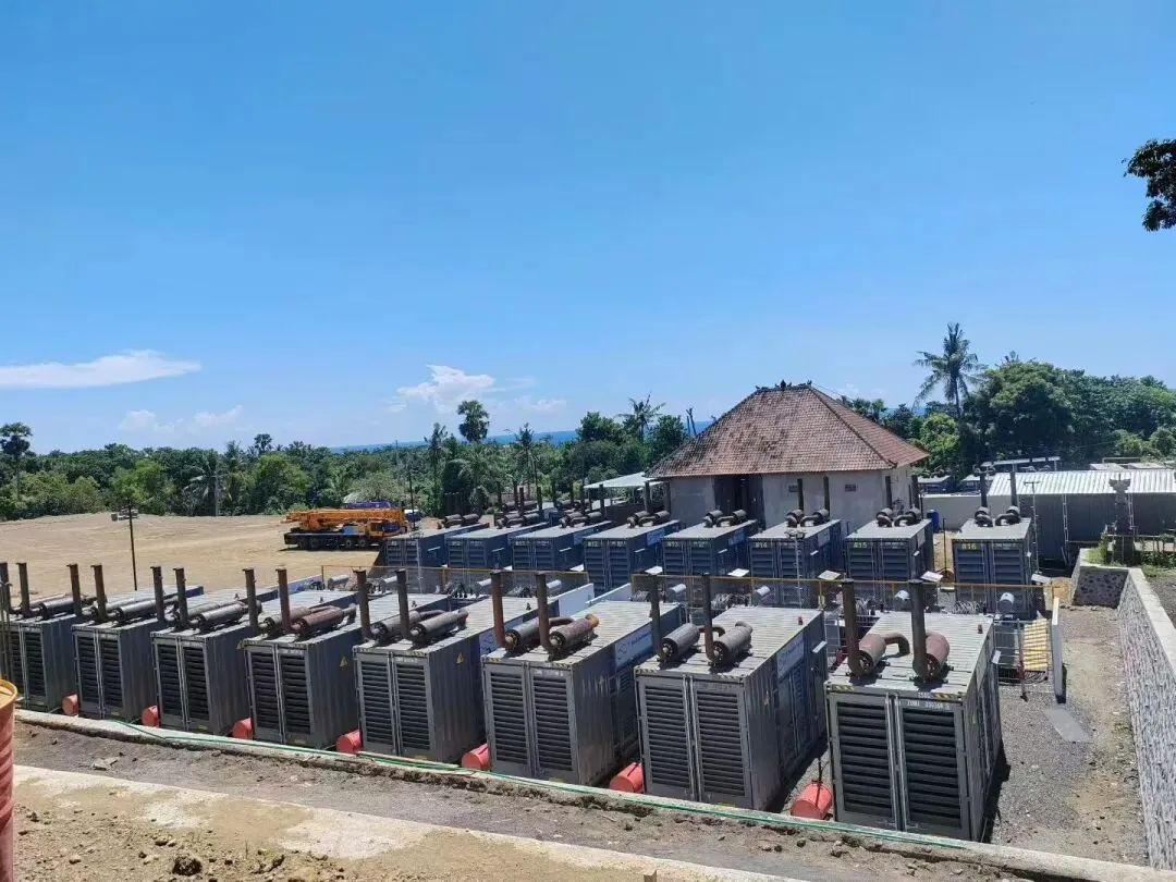 Rows of containerized 1000kW Cummins diesel generator sets at the Bali 50MW independent power station