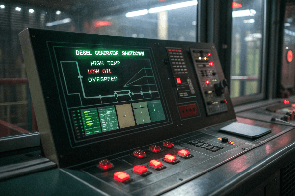 Diesel generator shutdown alert on control panel
