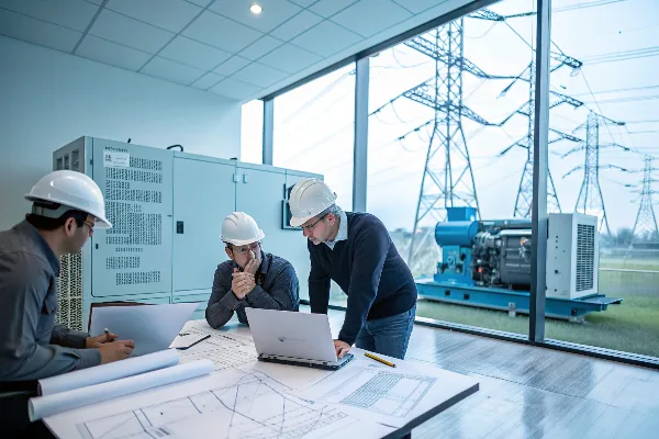 Engineers discussing diesel generator project plans